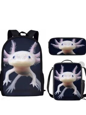 AmzPrint Axolotl Animal Print Bookbag With Lunchbox American Children Back To
